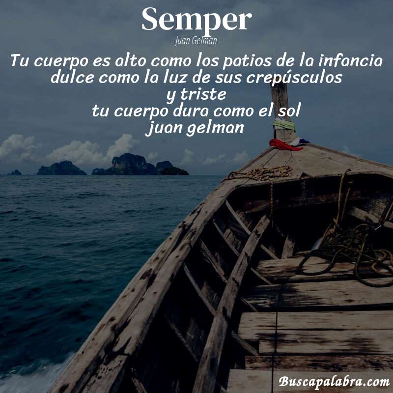 Poema semper de Juan Gelman con fondo de barca