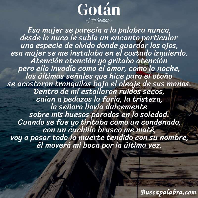 Poema gotán de Juan Gelman con fondo de barca