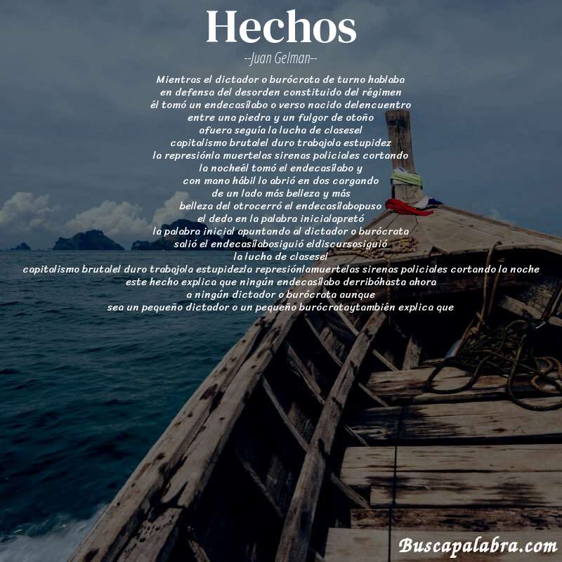 Poema hechos de Juan Gelman con fondo de barca