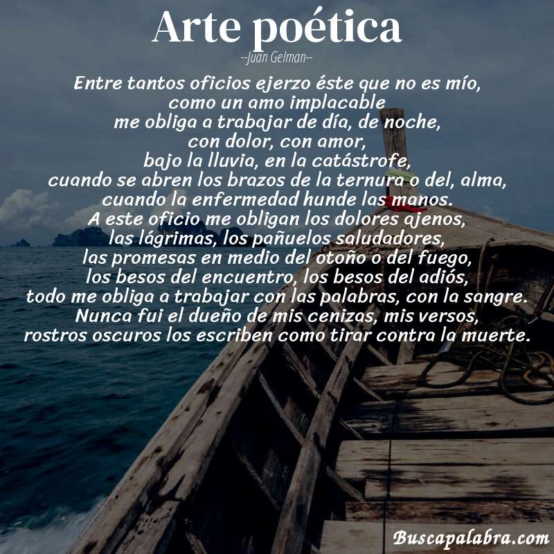 Poema arte poética de Juan Gelman con fondo de barca