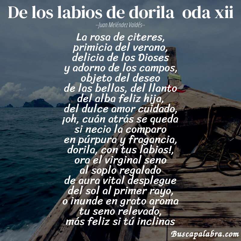 Poema de los labios de dorila  oda xii de Juan Meléndez Valdés con fondo de barca