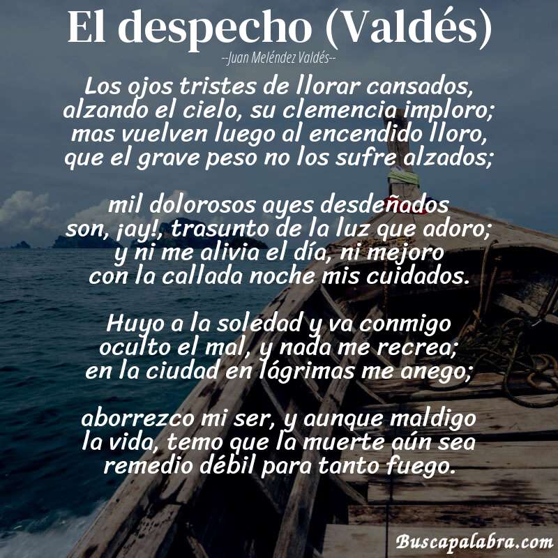 Poema El despecho (Valdés) de Juan Meléndez Valdés con fondo de barca