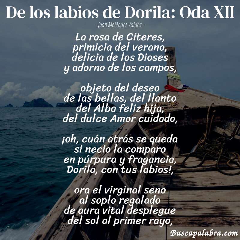 Poema De los labios de Dorila: Oda XII de Juan Meléndez Valdés con fondo de barca