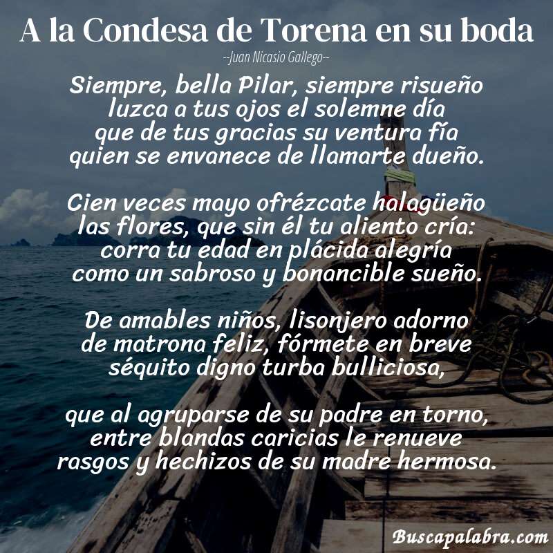 Poema A la Condesa de Torena en su boda de Juan Nicasio Gallego con fondo de barca