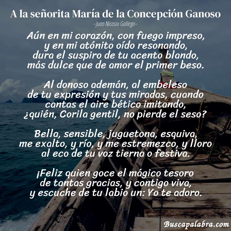 Poema A la señorita María de la Concepción Ganoso de Juan Nicasio Gallego con fondo de barca