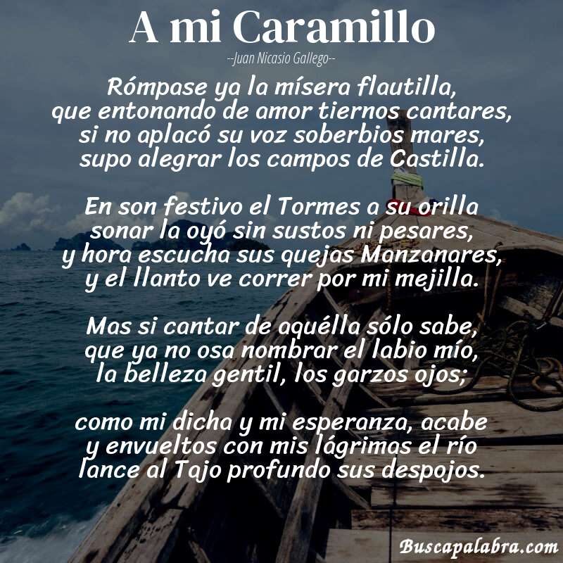 Poema A mi Caramillo de Juan Nicasio Gallego con fondo de barca