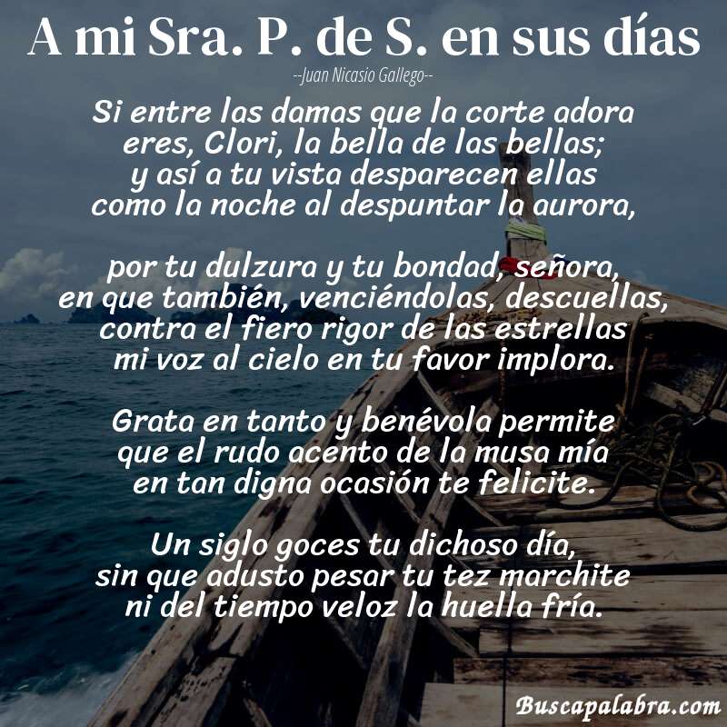 Poema A mi Sra. P. de S. en sus días de Juan Nicasio Gallego con fondo de barca