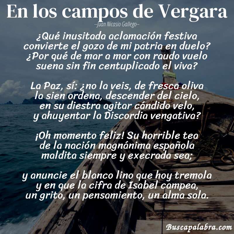 Poema En los campos de Vergara de Juan Nicasio Gallego con fondo de barca