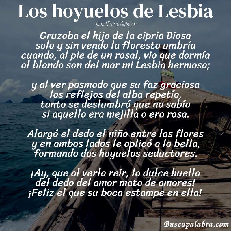 Poema Los hoyuelos de Lesbia de Juan Nicasio Gallego con fondo de barca