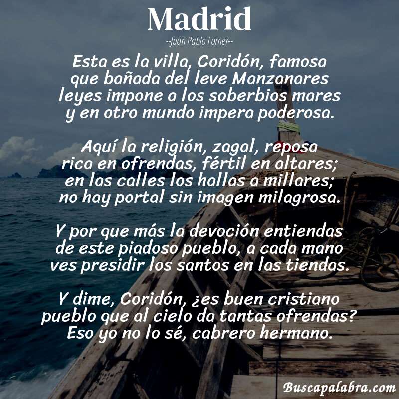 Poema Madrid de Juan Pablo Forner con fondo de barca