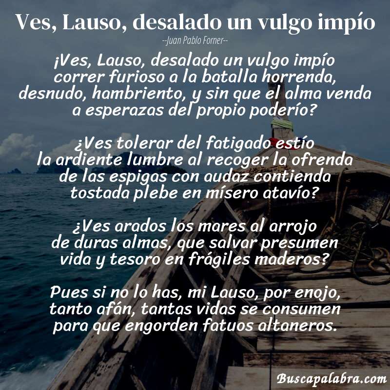 Poema Ves, Lauso, desalado un vulgo impío de Juan Pablo Forner con fondo de barca