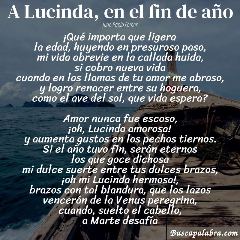 Poema A Lucinda, en el fin de año de Juan Pablo Forner con fondo de barca