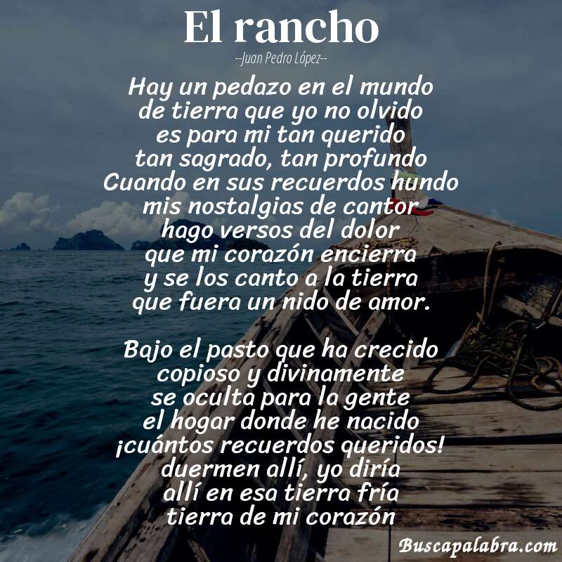 Poema El rancho de Juan Pedro López con fondo de barca