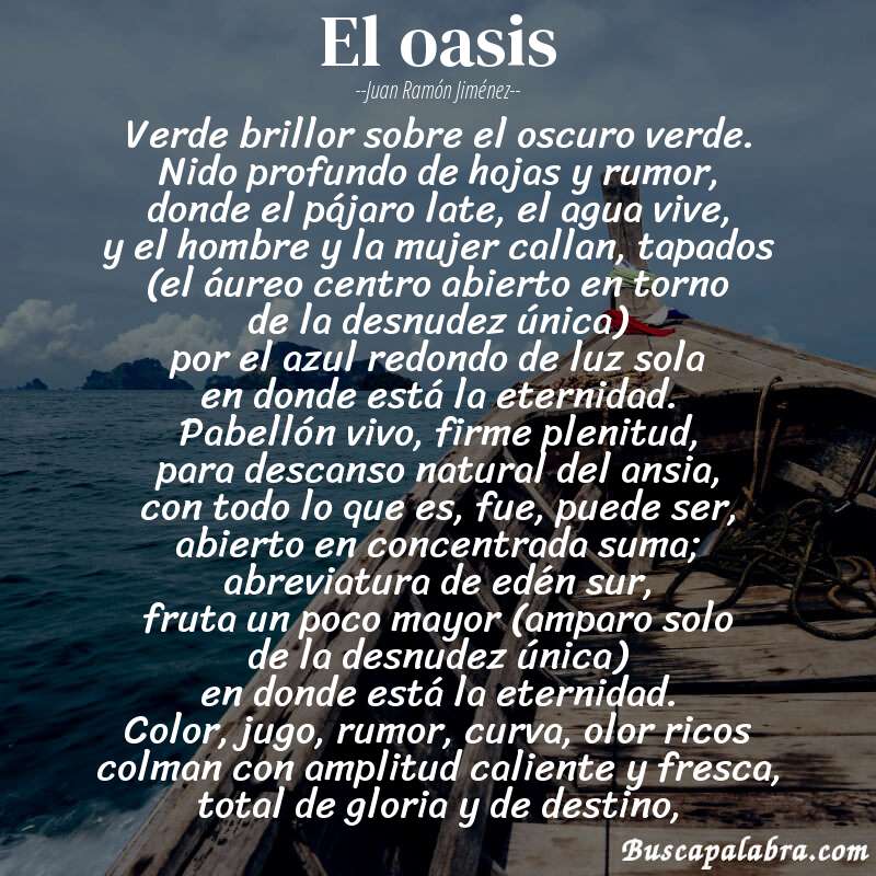 Poema el oasis de Juan Ramón Jiménez con fondo de barca
