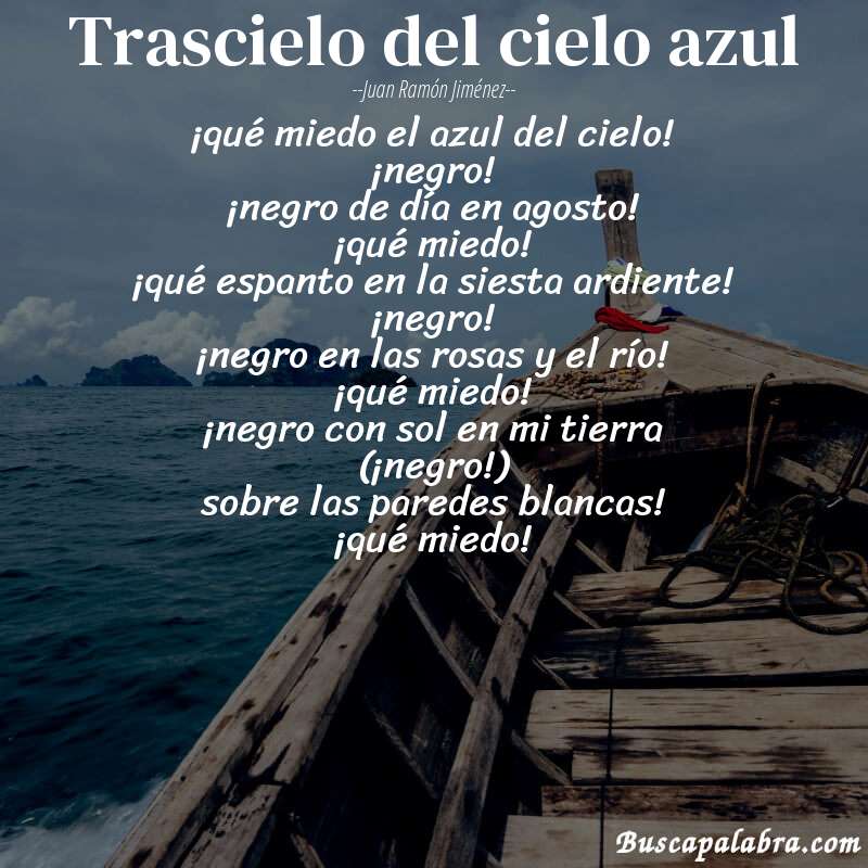 Poema trascielo del cielo azul de Juan Ramón Jiménez con fondo de barca
