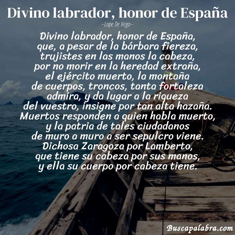 Poema Divino labrador, honor de España de Lope de Vega con fondo de barca