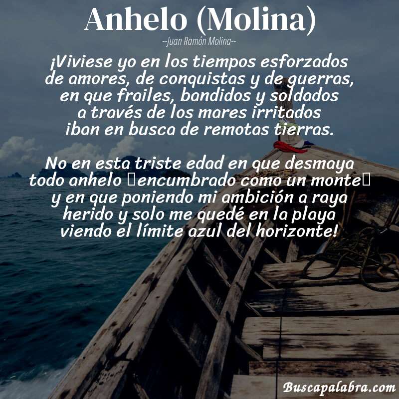 Poema Anhelo (Molina) de Juan Ramón Molina con fondo de barca