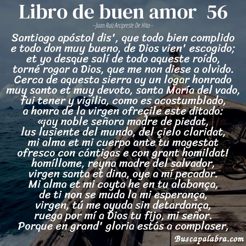 Poema libro de buen amor  56 de Juan Ruiz Arcipreste de Hita con fondo de barca