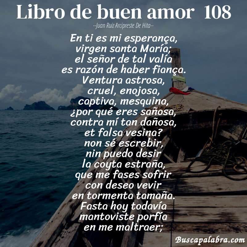 Poema libro de buen amor  108 de Juan Ruiz Arcipreste de Hita con fondo de barca
