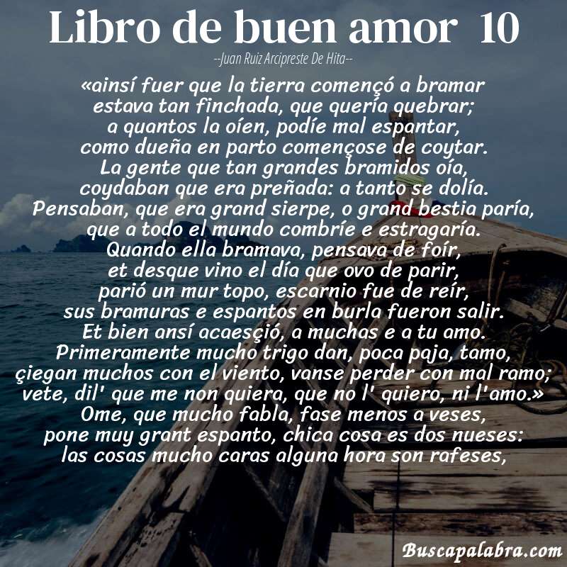 Poema libro de buen amor  10 de Juan Ruiz Arcipreste de Hita con fondo de barca