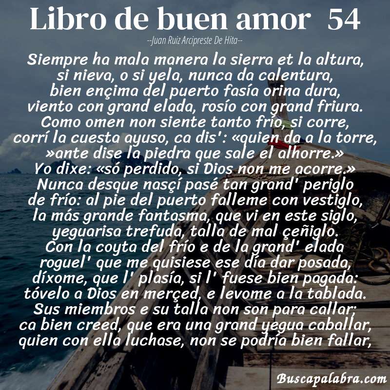 Poema libro de buen amor  54 de Juan Ruiz Arcipreste de Hita con fondo de barca