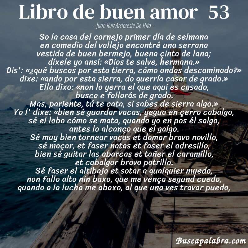 Poema libro de buen amor  53 de Juan Ruiz Arcipreste de Hita con fondo de barca