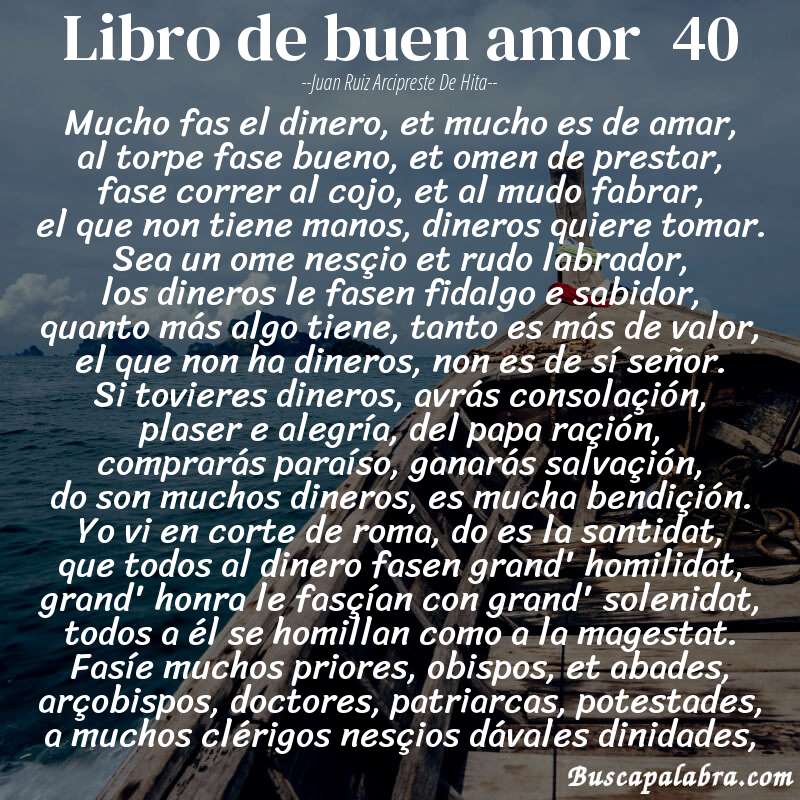 Poema libro de buen amor  40 de Juan Ruiz Arcipreste de Hita con fondo de barca