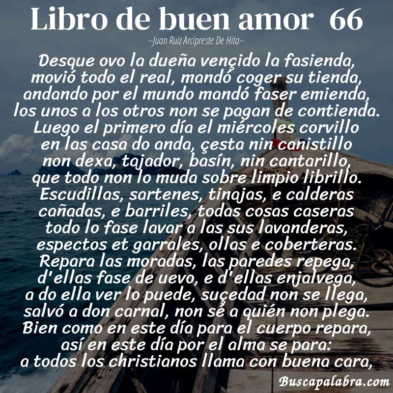 Poema libro de buen amor  66 de Juan Ruiz Arcipreste de Hita con fondo de barca