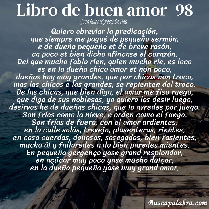Poema libro de buen amor  98 de Juan Ruiz Arcipreste de Hita con fondo de barca
