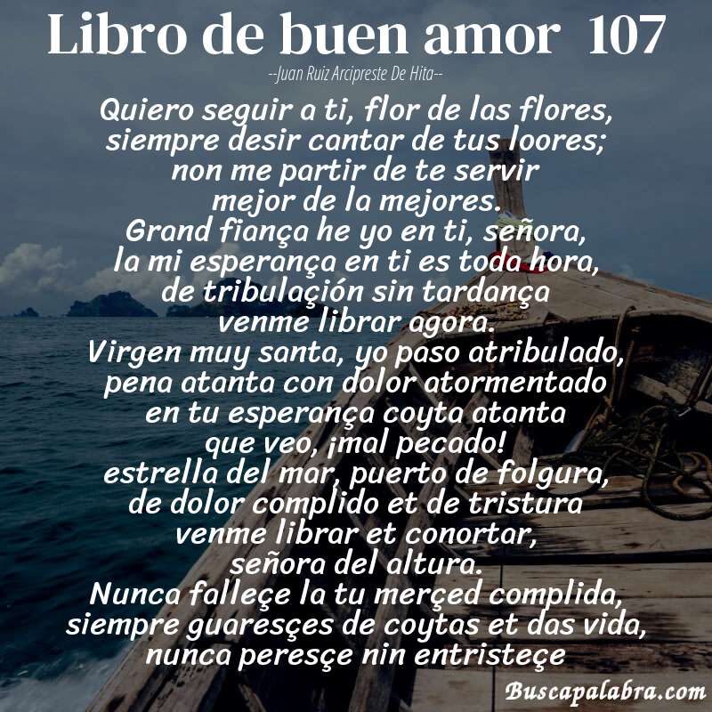Poema libro de buen amor  107 de Juan Ruiz Arcipreste de Hita con fondo de barca