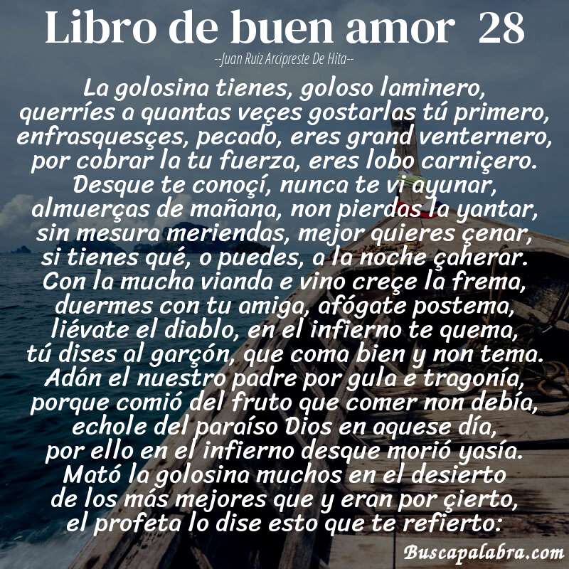 Poema libro de buen amor  28 de Juan Ruiz Arcipreste de Hita con fondo de barca