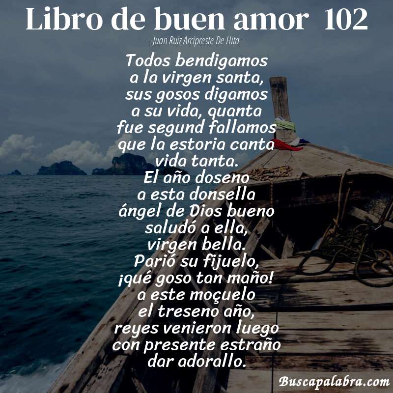 Poema libro de buen amor  102 de Juan Ruiz Arcipreste de Hita con fondo de barca