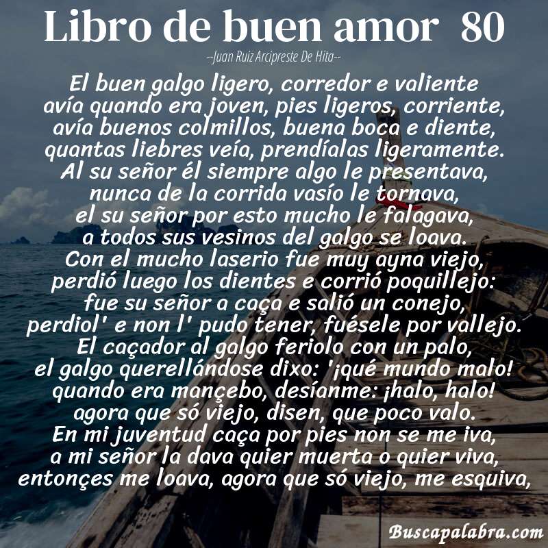 Poema libro de buen amor  80 de Juan Ruiz Arcipreste de Hita con fondo de barca