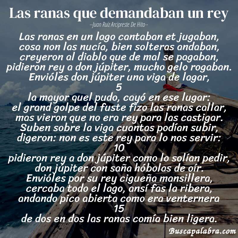 Poema las ranas que demandaban un rey de Juan Ruiz Arcipreste de Hita con fondo de barca