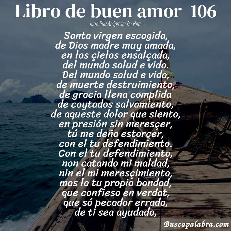 Poema libro de buen amor  106 de Juan Ruiz Arcipreste de Hita con fondo de barca