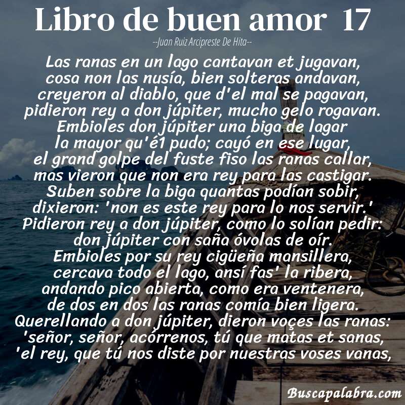 Poema libro de buen amor  17 de Juan Ruiz Arcipreste de Hita con fondo de barca