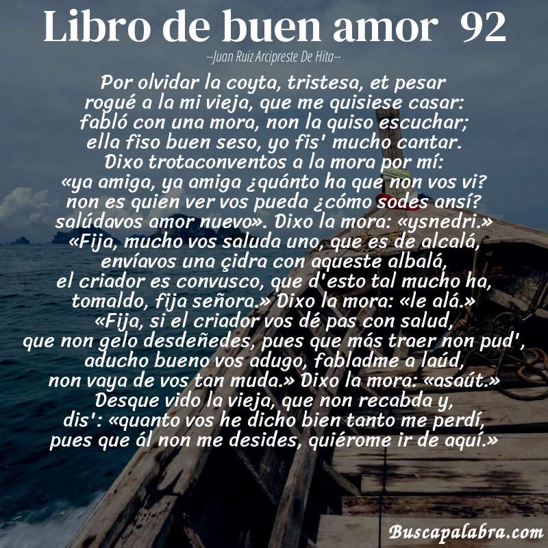 Poema libro de buen amor  92 de Juan Ruiz Arcipreste de Hita con fondo de barca