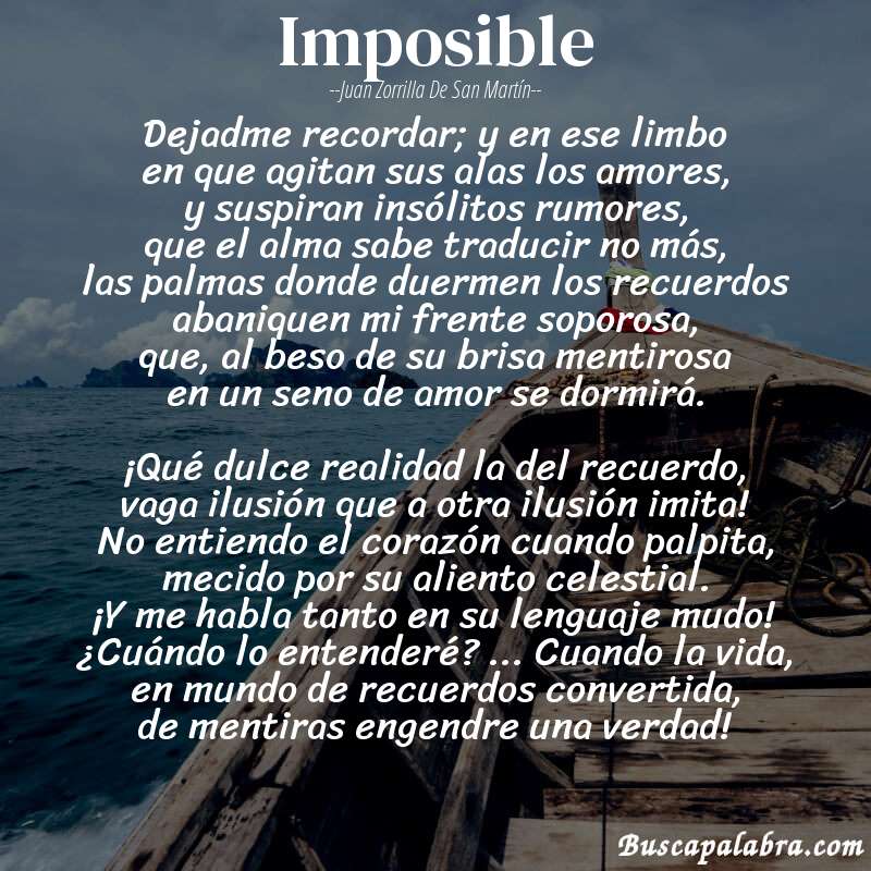 Poema Imposible de Juan Zorrilla de San Martín con fondo de barca