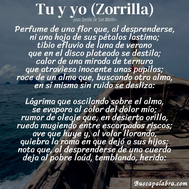 Poema Tu y yo (Zorrilla) de Juan Zorrilla de San Martín con fondo de barca