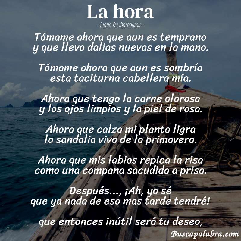 Poema la hora de Juana de Ibarbourou con fondo de barca