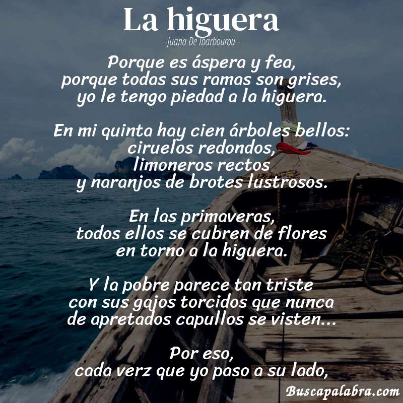 Poema la higuera de Juana de Ibarbourou con fondo de barca