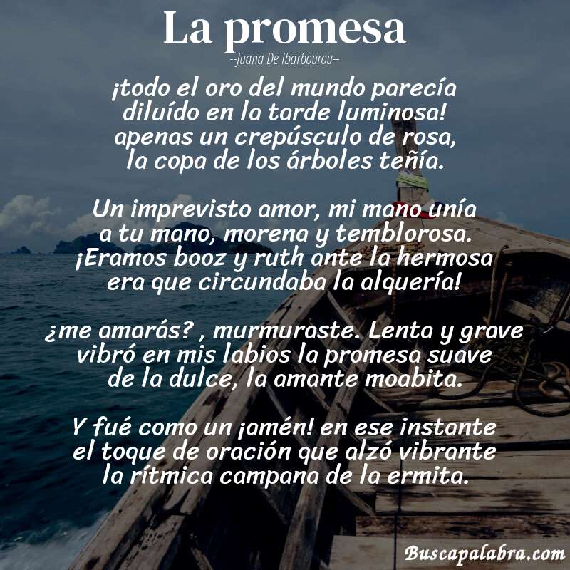 Poema la promesa de Juana de Ibarbourou con fondo de barca