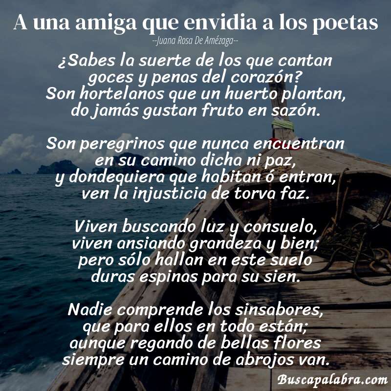 Poema A una amiga que envidia a los poetas de Juana Rosa de Amézaga con fondo de barca