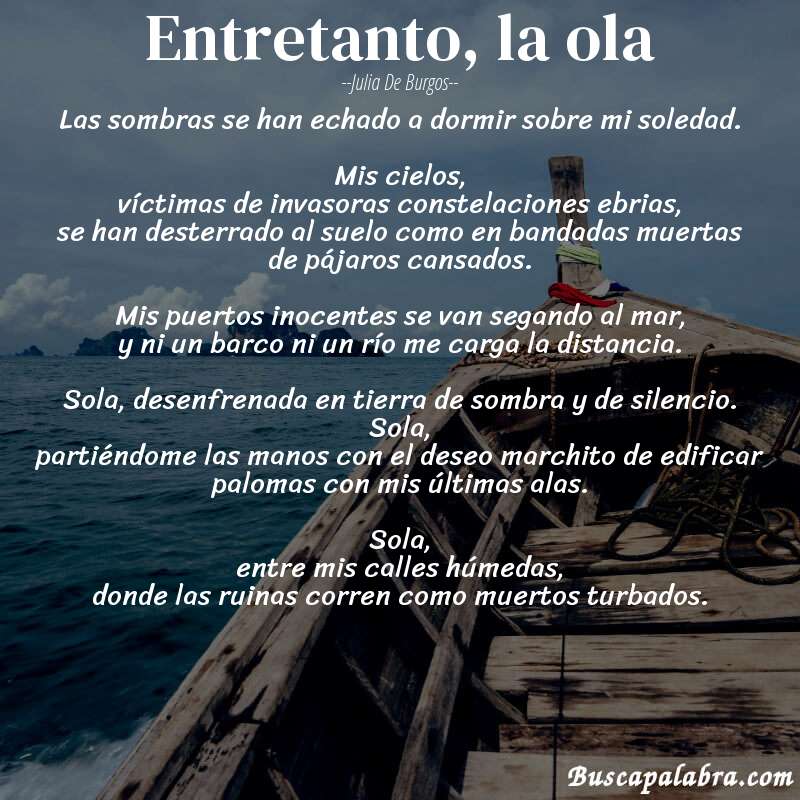 Poema entretanto, la ola de Julia de Burgos con fondo de barca