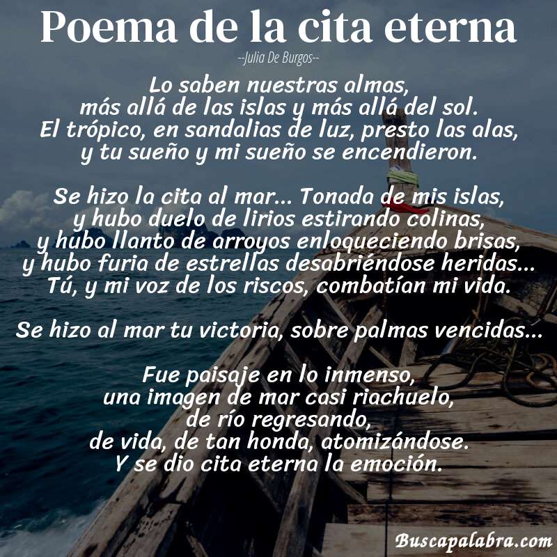 Poema poema de la cita eterna de Julia de Burgos con fondo de barca