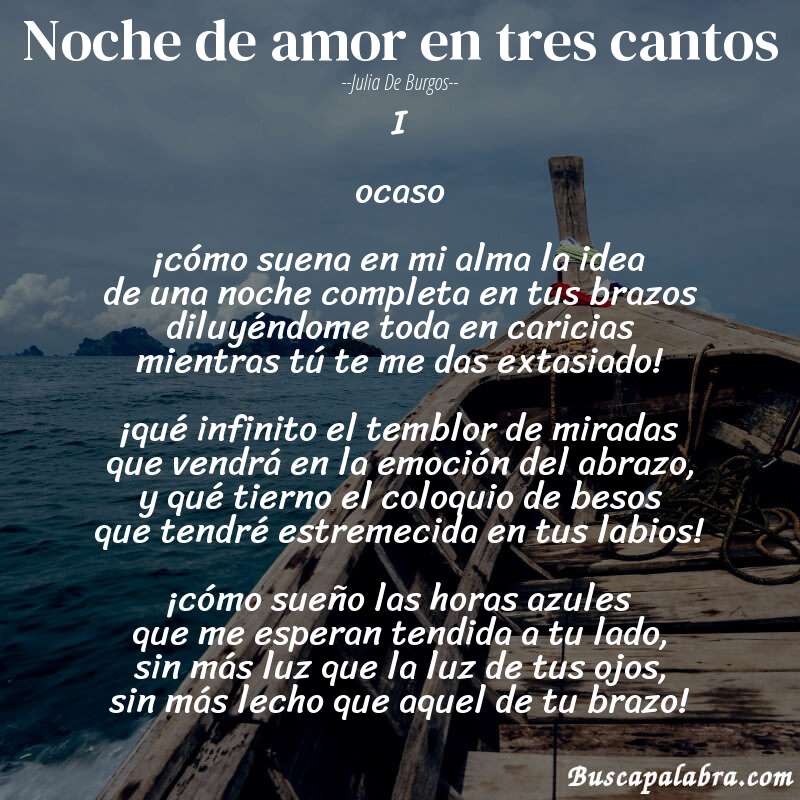 Poema noche de amor en tres cantos de Julia de Burgos con fondo de barca