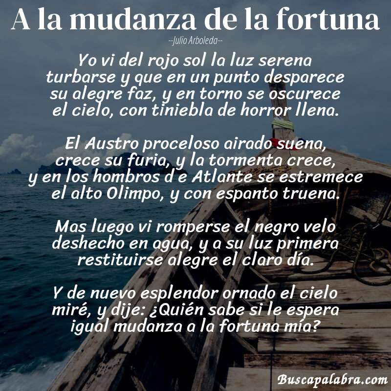 Poema A la mudanza de la fortuna de Julio Arboleda con fondo de barca