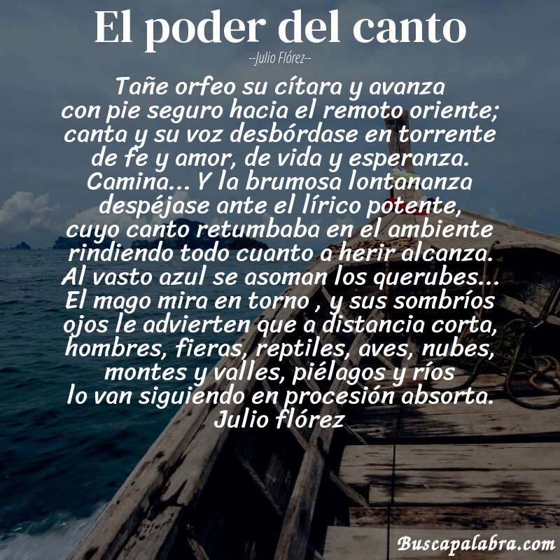 Poema el poder del canto de Julio Flórez con fondo de barca