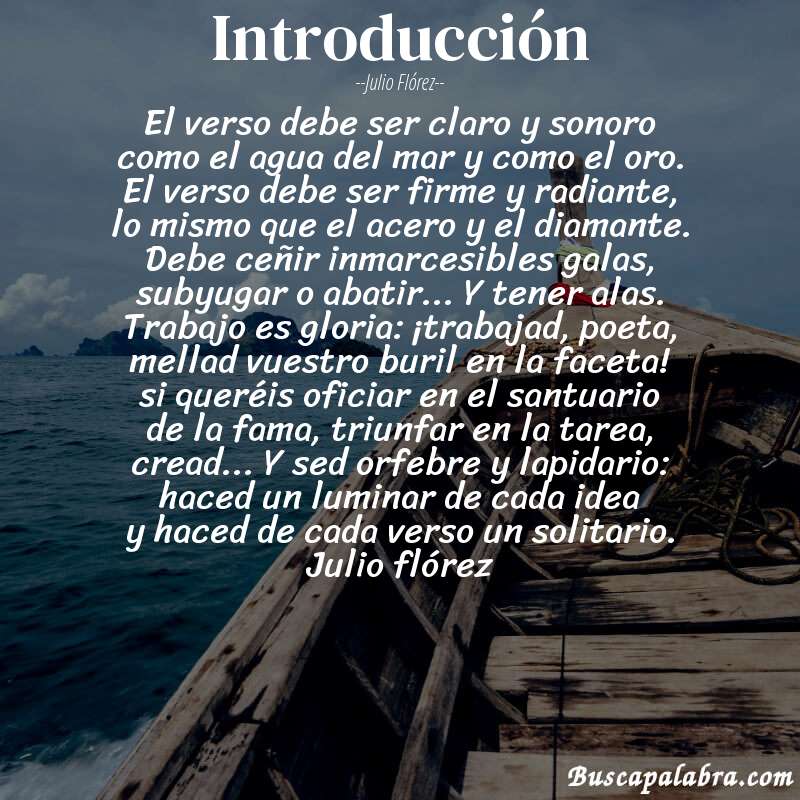 Poema introducción de Julio Flórez con fondo de barca