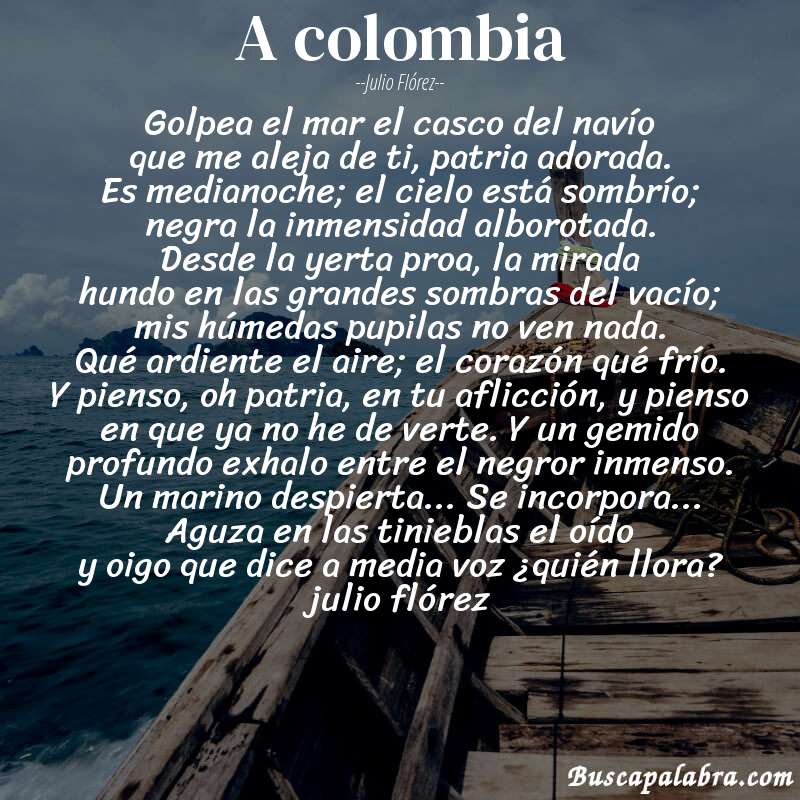 Poema a colombia de Julio Flórez con fondo de barca